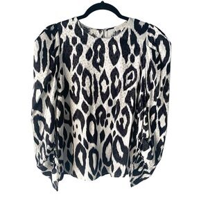 RONNY KOBO COLLECTION Leopard Jacquard Print Silk Blend Blouse